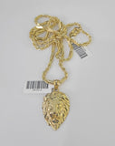 Real 10k Milano Rope Chain Roaring Lion Charm Necklace SET 3mm 18" 20" 22" 24"