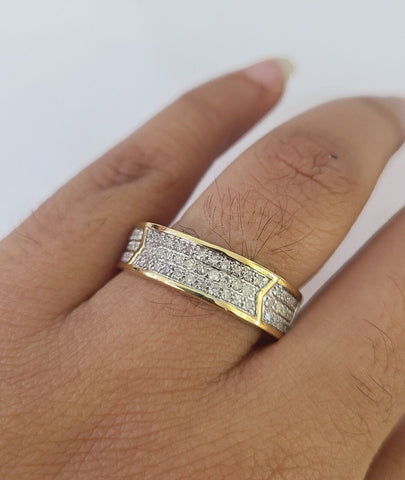 Real 14k Diamond Mens Ring Band Yellow Gold Casual Genuine Natural Wedding