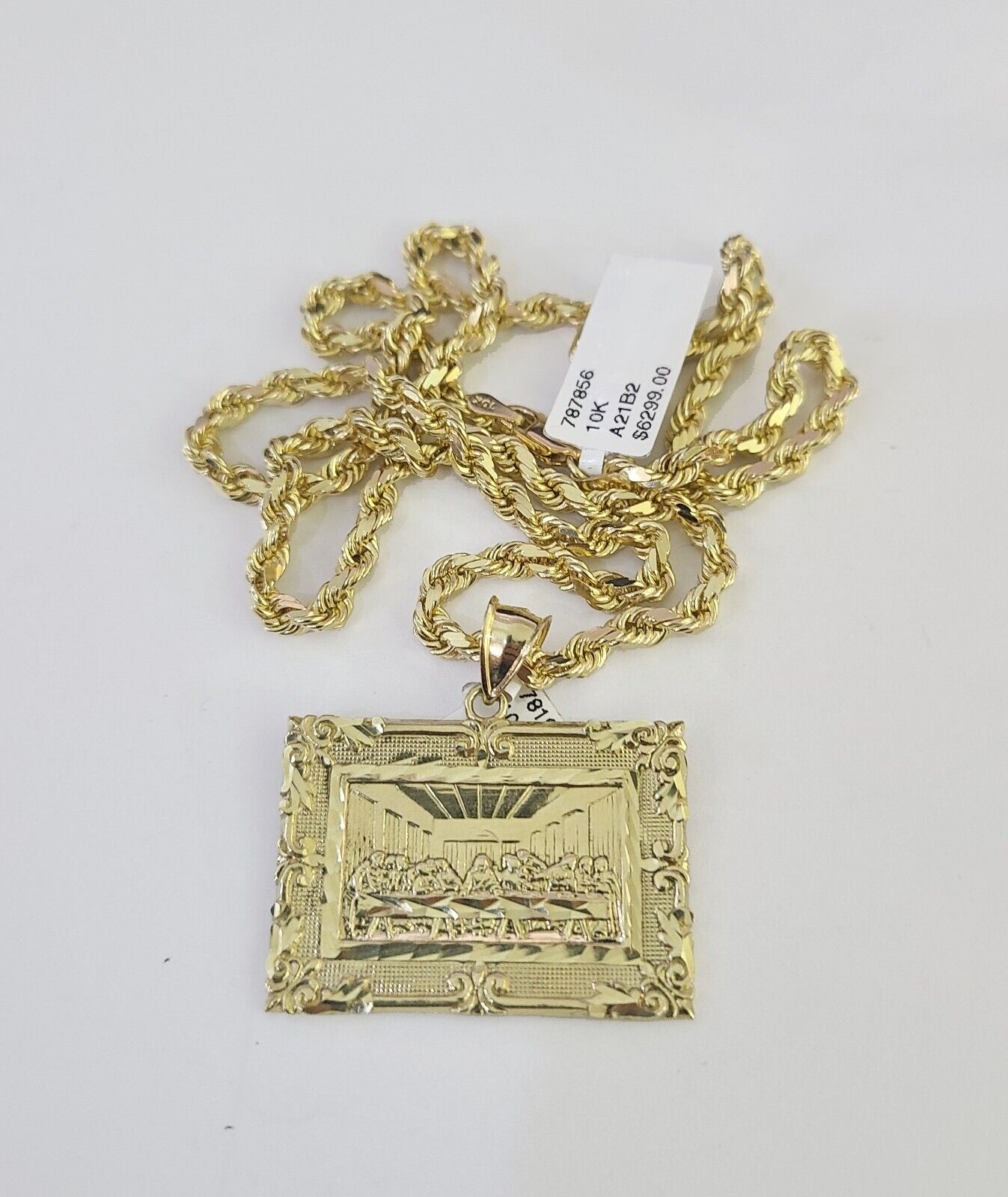 10k Solid Rope Chain Last Supper Charm Set 4mm 18"-30" Necklace Gold Pendant