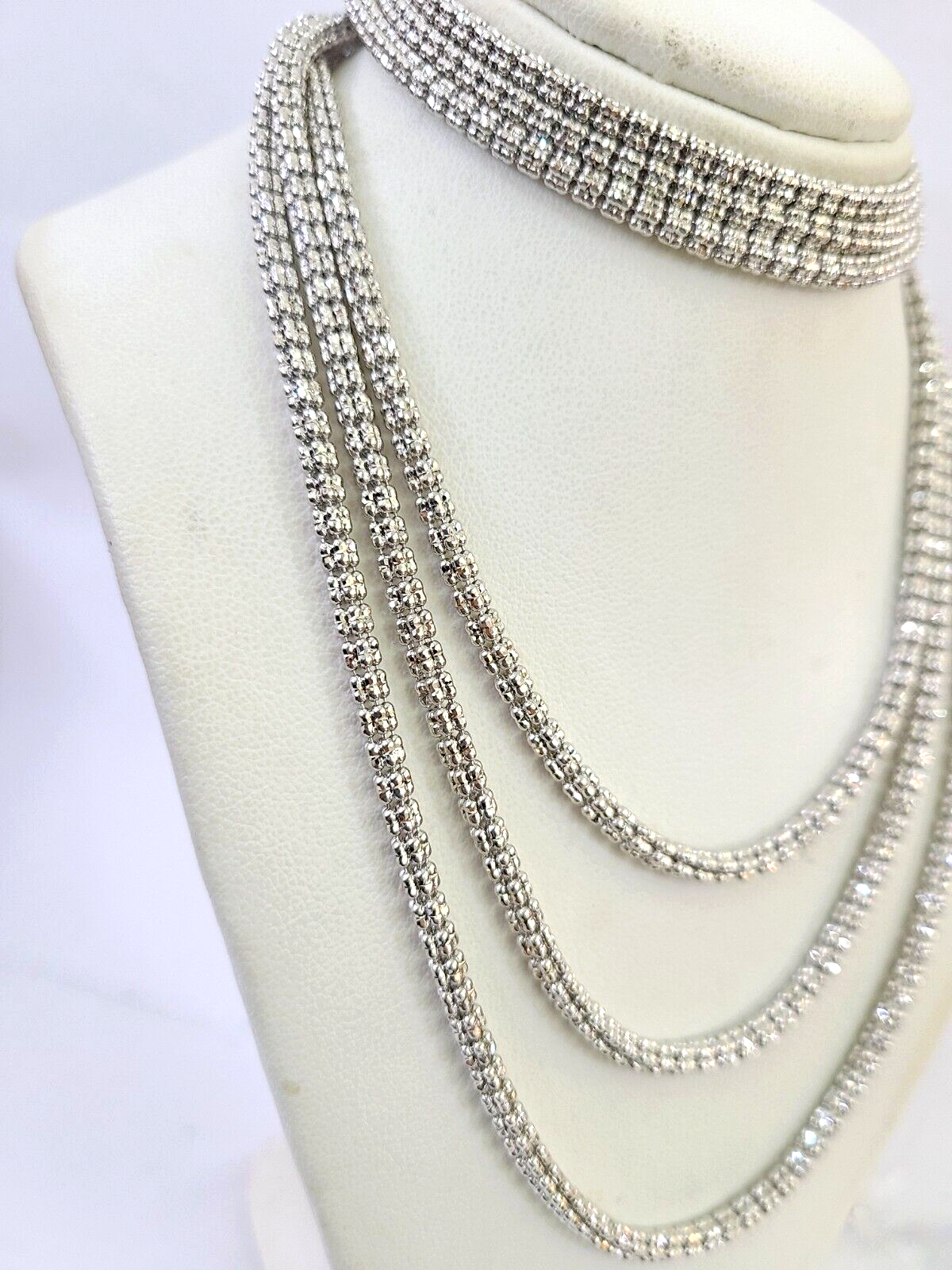 10k White Gold Iced Chain 4mm Diamond Cut Necklace 20" 22" 24" 10Kt