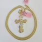 Real 14k Solid Chain Cross Charm Set Miami Cuban Link 3mm Necklace Pendant Gold