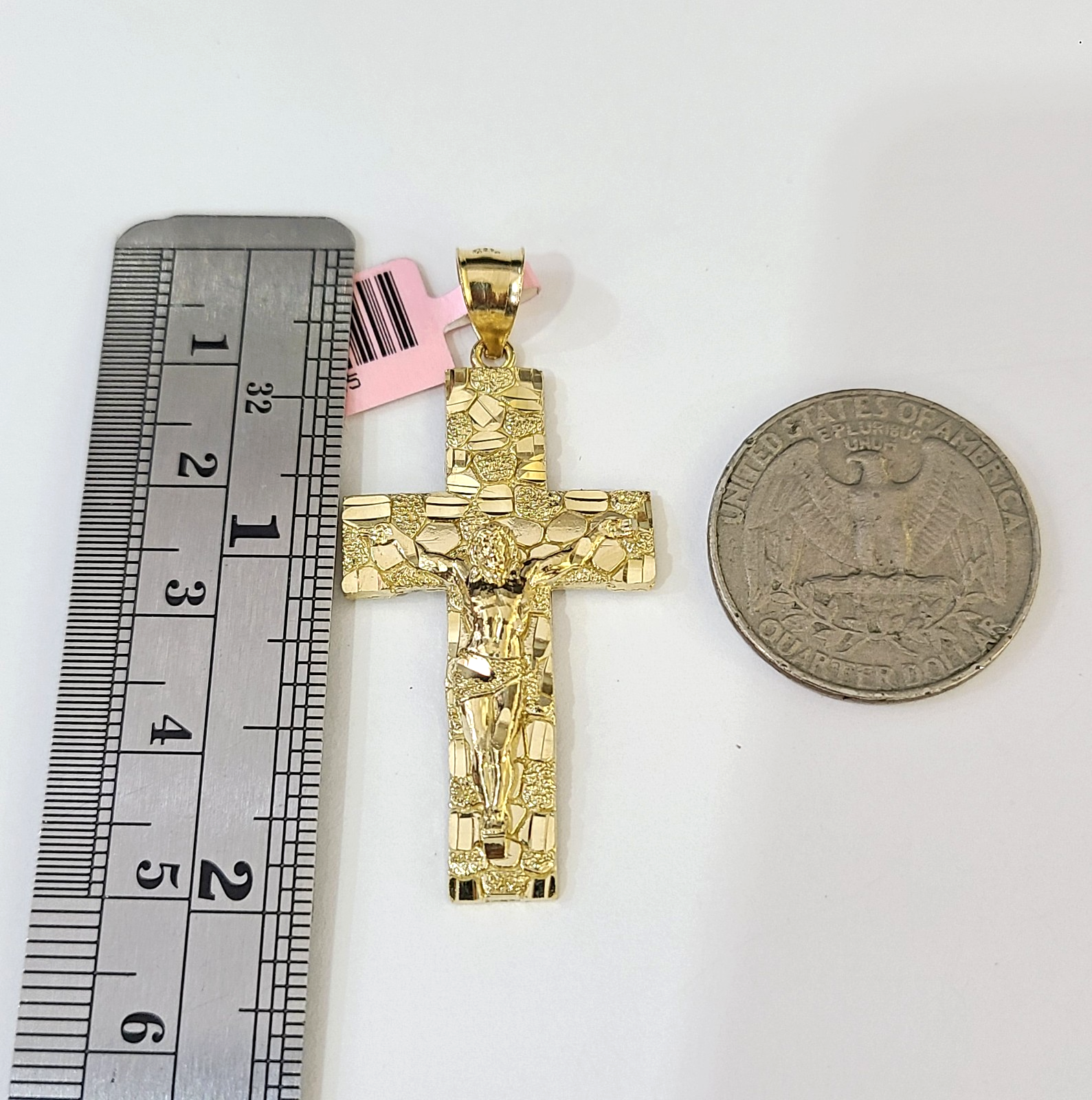 14k Solid Figaro Chain Nugget Cross Pendant Gold 5mm 18-28 inch SET Necklace