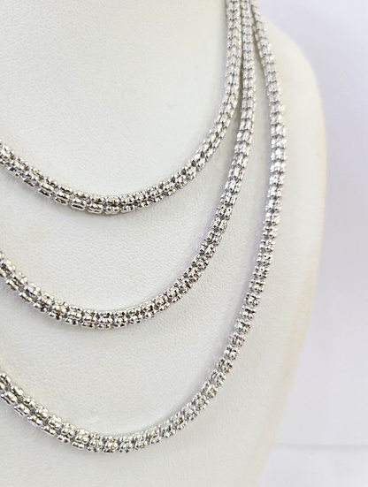 10k White Gold Iced Chain 4mm Diamond Cut Necklace 20" 22" 24" 10Kt