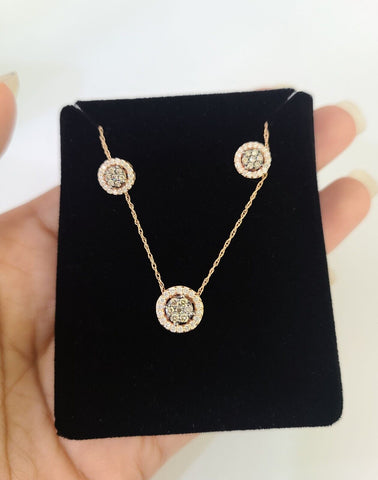 Real 14k Diamond Necklace Pendant Earrings Set Rose Gold Chain Women