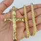 10K Franco Chain INRI Jesus Cross Pendant Charm Necklace 20"-26" 5mm Gold SET