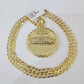 10k Gold Chain Last Supper Nugget Pendant Cuban Curb Link 5mm 18"-28" Inch SET