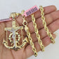 Real 14k Rope Chain Jesus Anchor Charm Set 6mm 18"-28" Necklace Yellow Gold