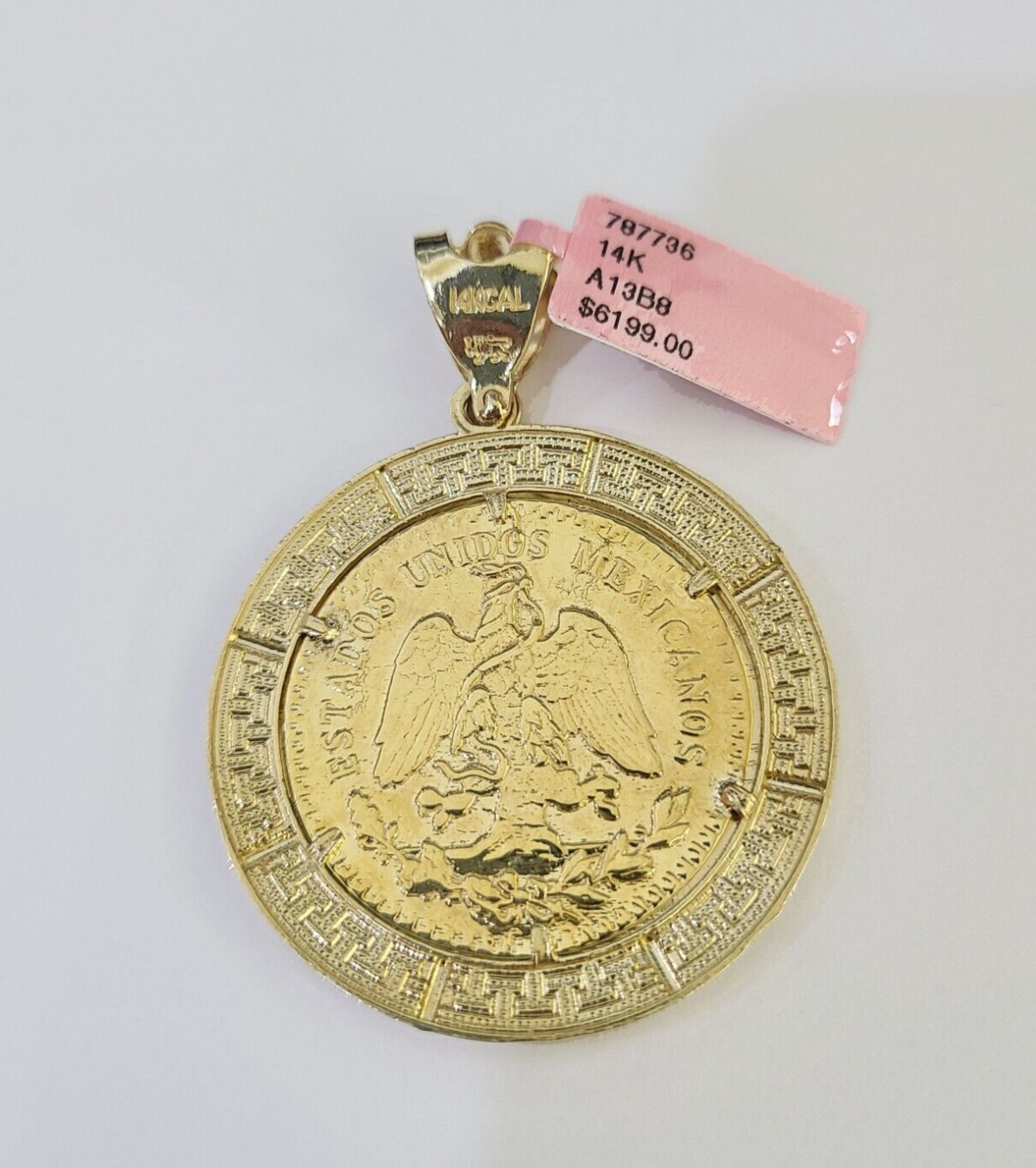 REAL 14k Yellow Gold Centenario Style Coin in Bezel 50 Pesos 1947 Pendant