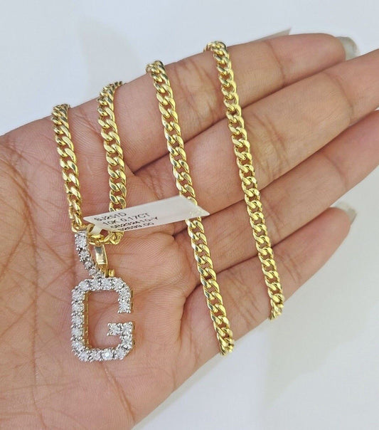 10K Gold Miami Cuban Chain G Initial Diamond Charm Length 18"-26" 3mm REAL