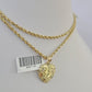 10k 2.5mm Rope Chain Nugget Heart Pendant 18"-30" Yellow Gold Set Charm Necklace