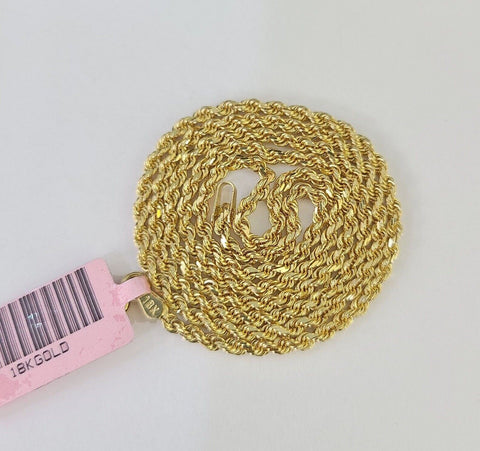 18k Real Solid Rope Chain Yellow Gold 2mm 16"-24" Inch Genuine 18k