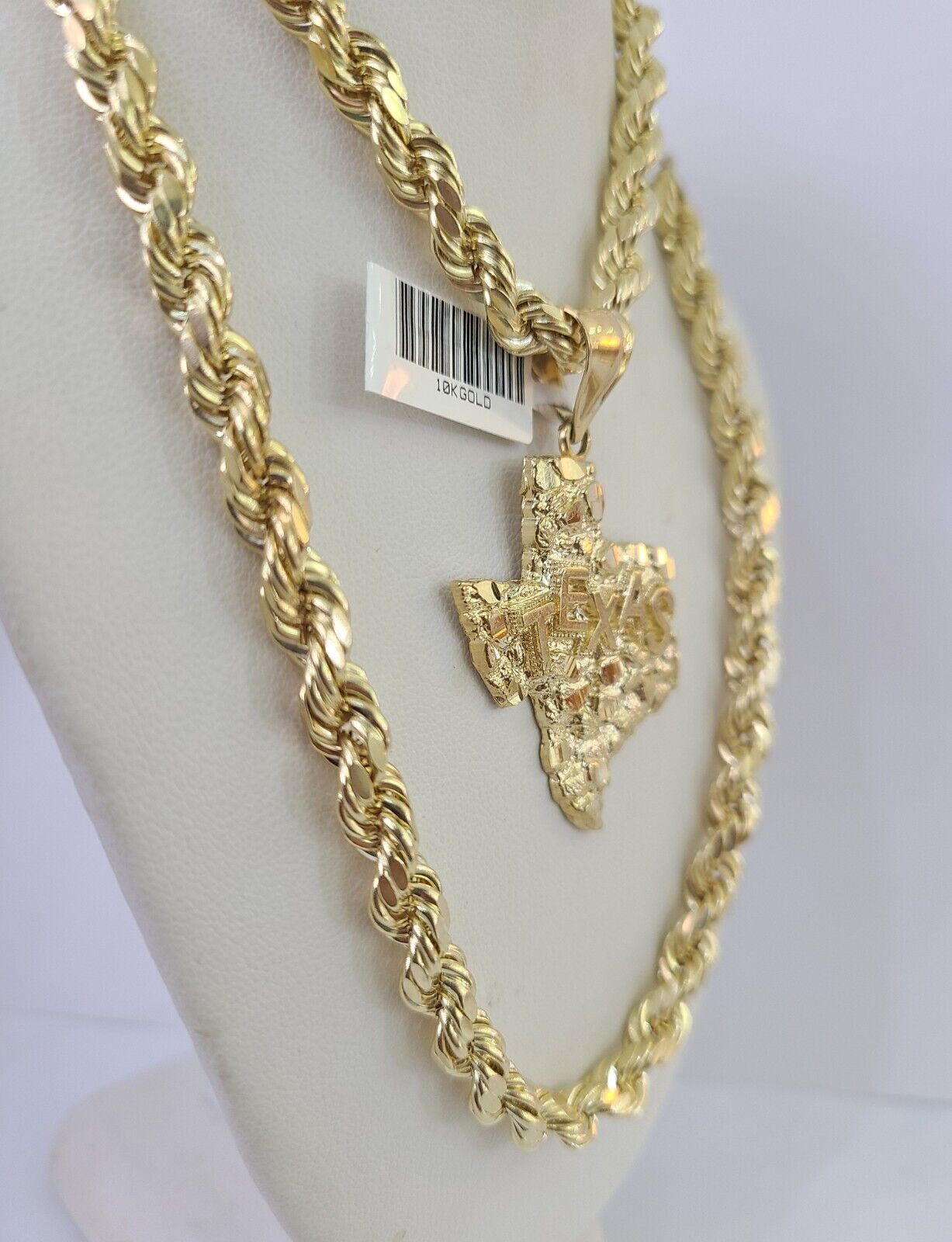 Real 10k Rope Chain Texas Map Charm Set 7mm 20"-28" Inch Necklace Gold