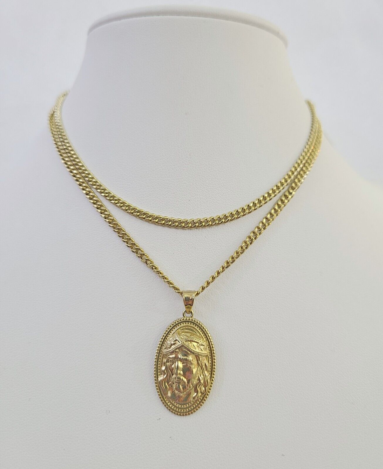 10K Gold Miami Cuban Chain Jesus Head Charm 18"-30" 3mm REAL Pendant