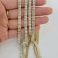 10k Yellow Gold Chain Real Tennis Necklace 18" 20" 22" Two-row Stone Mens Women