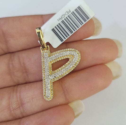 10k Miami Cuban Chain P Diamond Charm Set 4mm 18-26"Yellow Gold Necklace Pendant