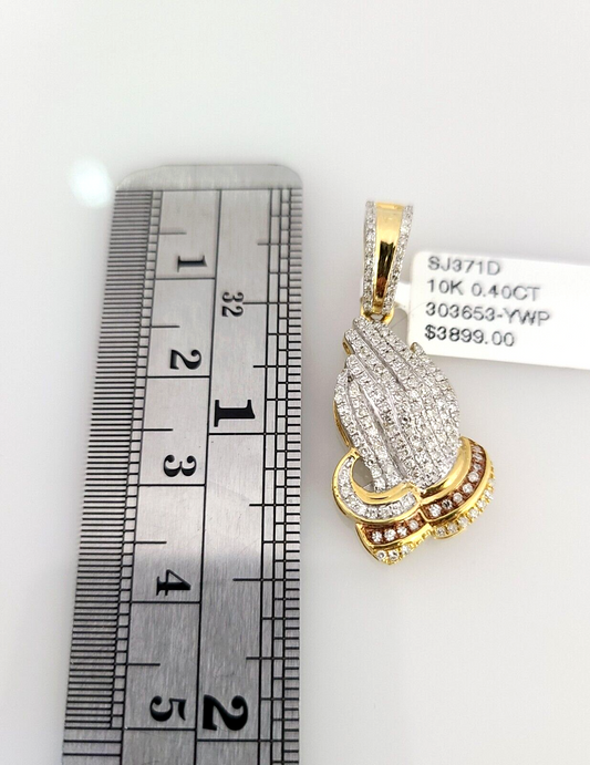10k Solid Rope Chain Praying Hands Pendant Diamond Necklace 20"-28" Gold Set 3mm