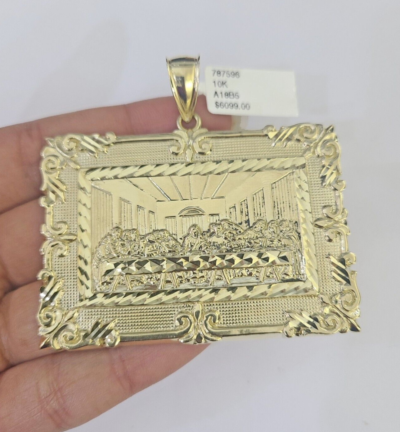 Real 10k Last Supper Pendant Charm Yellow Gold 2.5" Diamond Cut Genuine