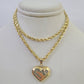 Real 10k Rope Chain Heart Charm Pendant SET Necklace 3mm 18"-24" Ladies