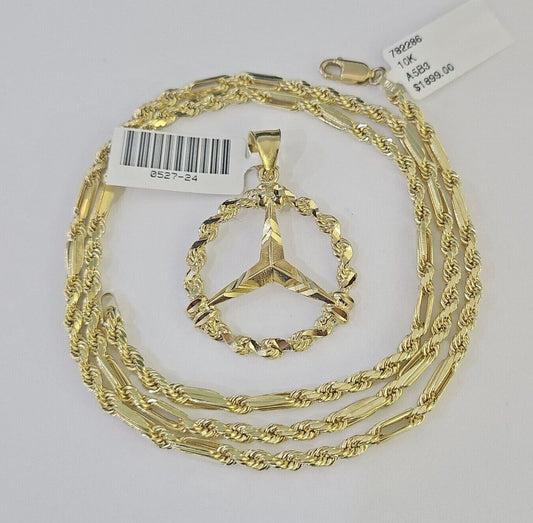 Real 10k Milano Rope Chain Car Logo Charm Necklace SET 3mm 18" 20" 22" 24"