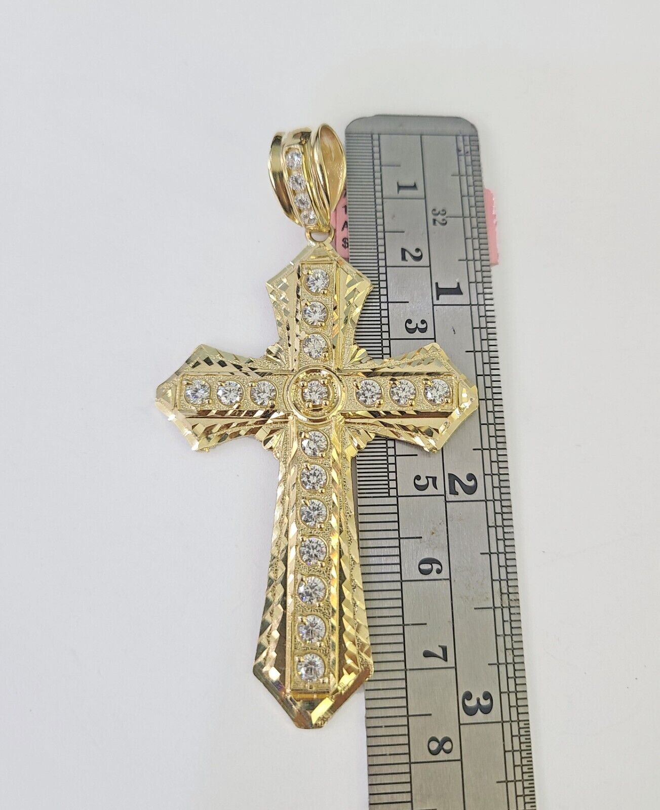 Real 14k Solid Chain Cross Charm Set Miami Cuban Link 6mm Necklace Pendant Gold