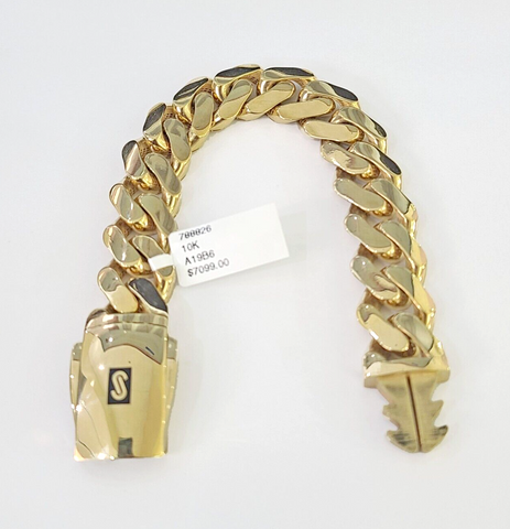 Real 10K Royal Monaco Bracelet Yellow Gold 7.25" Box Clasp 15mm Genuine