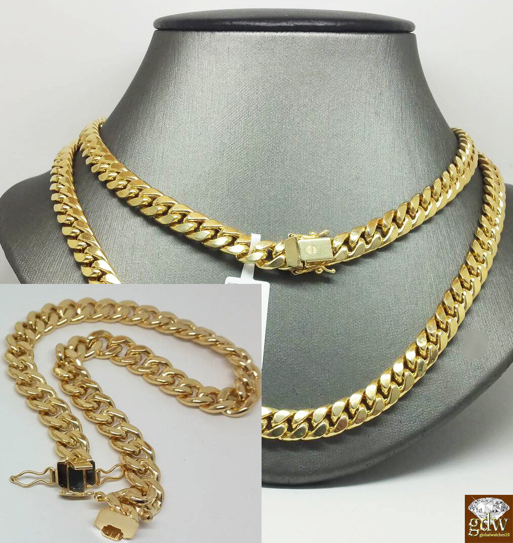 10k Gold Miami Cuban Necklace Bracelet set 8MM 22"-30" Bracelet 7.5"- 9"