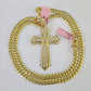 Real 14k Solid Chain Cross Charm Set Miami Cuban Link 6mm Necklace Pendant Gold