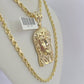 10k Solid Rope Chain Jesus Head Charm Set 4mm 20"-28" Necklace Gold Yellow