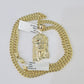 10k Yellow Gold Chain Jesus Head Charm Pendant Set 5mm Miami Cuban Link Necklace