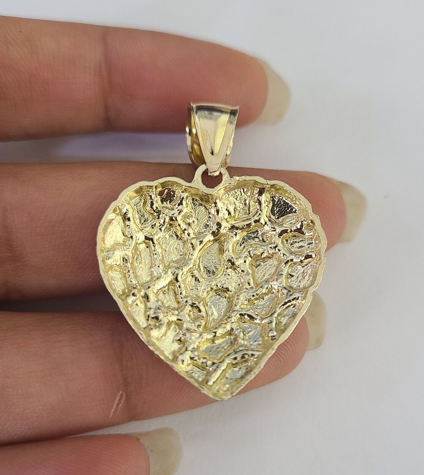 10K Gold Miami Cuban Chain Nugget Heart Charm 18"-24" 3mm REAL Pendant Ladies