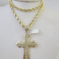 Real 10k Rope Chain Jesus Cross Charm Set 7mm 18"-26" Inch Necklace Yellow Gold