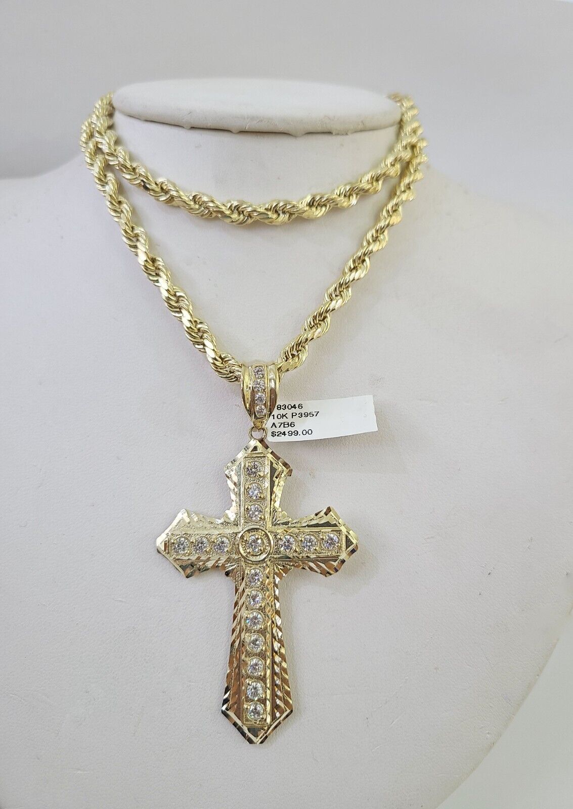 Real 10k Rope Chain Jesus Cross Charm Set 7mm 18"-26" Inch Necklace Yellow Gold