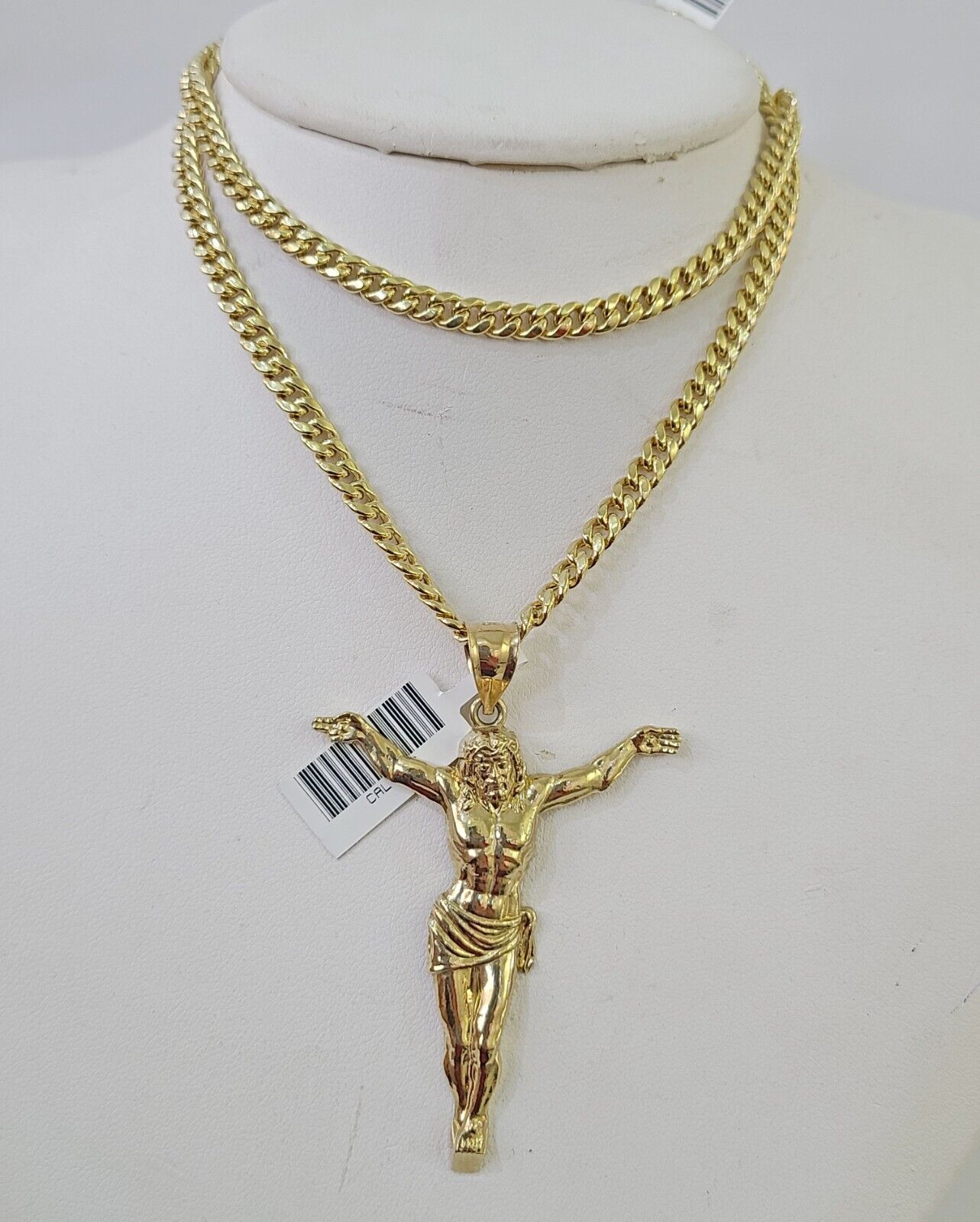 Real 10k Miami Cuban Chain Jesus Charm 4mm Yellow Gold Necklace Pendant 18"-26"