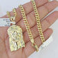 10k Yellow Gold Chain Jesus Head Charm Pendant Set 5mm Miami Cuban Link Necklace