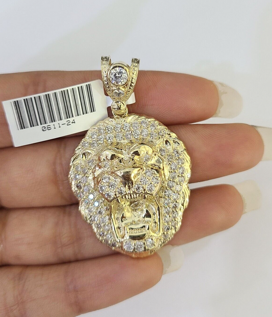 Real Gold Roaring Lion Head Charm Pendant 10k Yellow Gold 2" Men Women