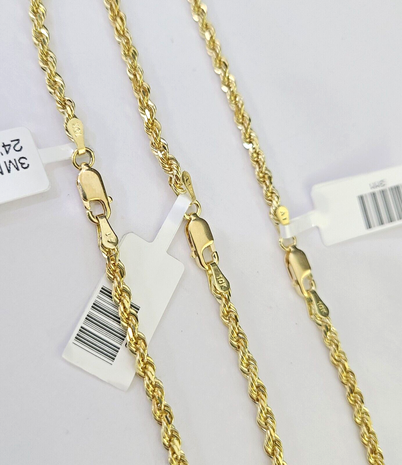 10k Solid Real Rope Chain Necklace 3mm 18"-26" Yellow Gold Men Women Genuine