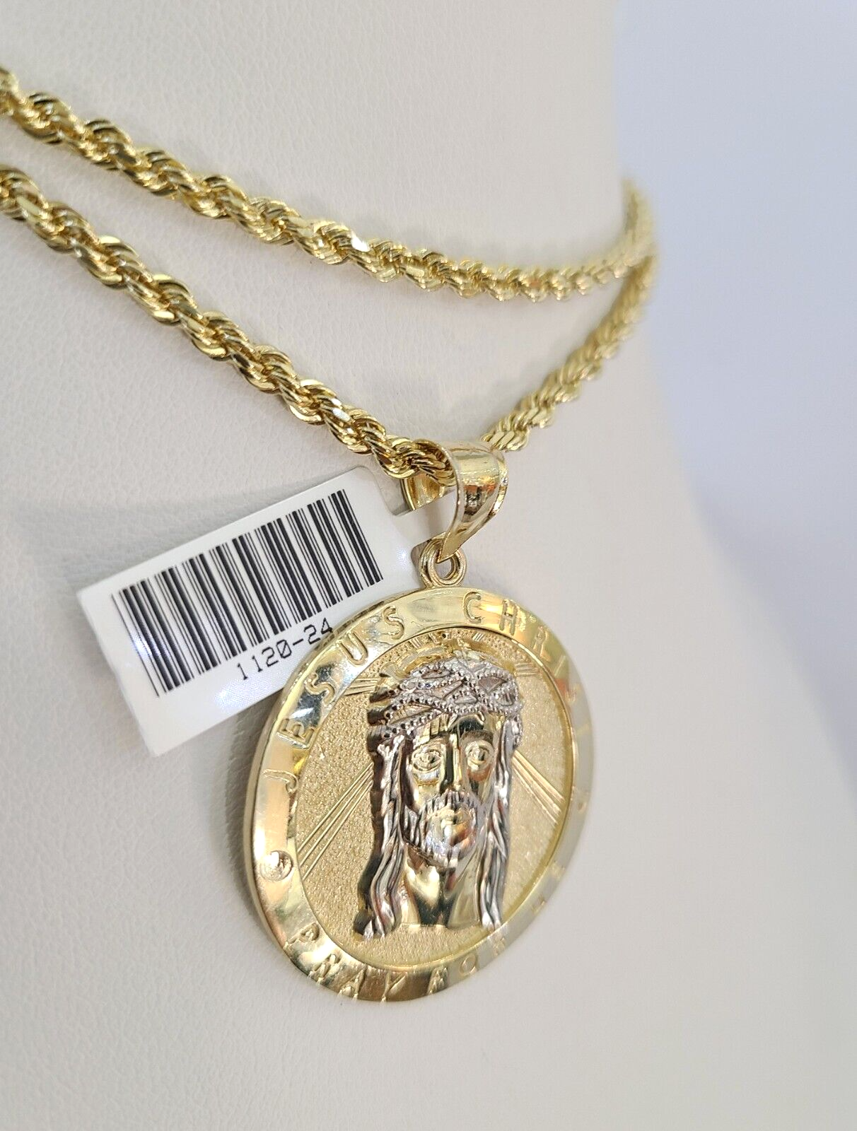 10k Solid Rope Chain 3mm Jesus Christ Pendant Charm Necklace SET 18-26 in