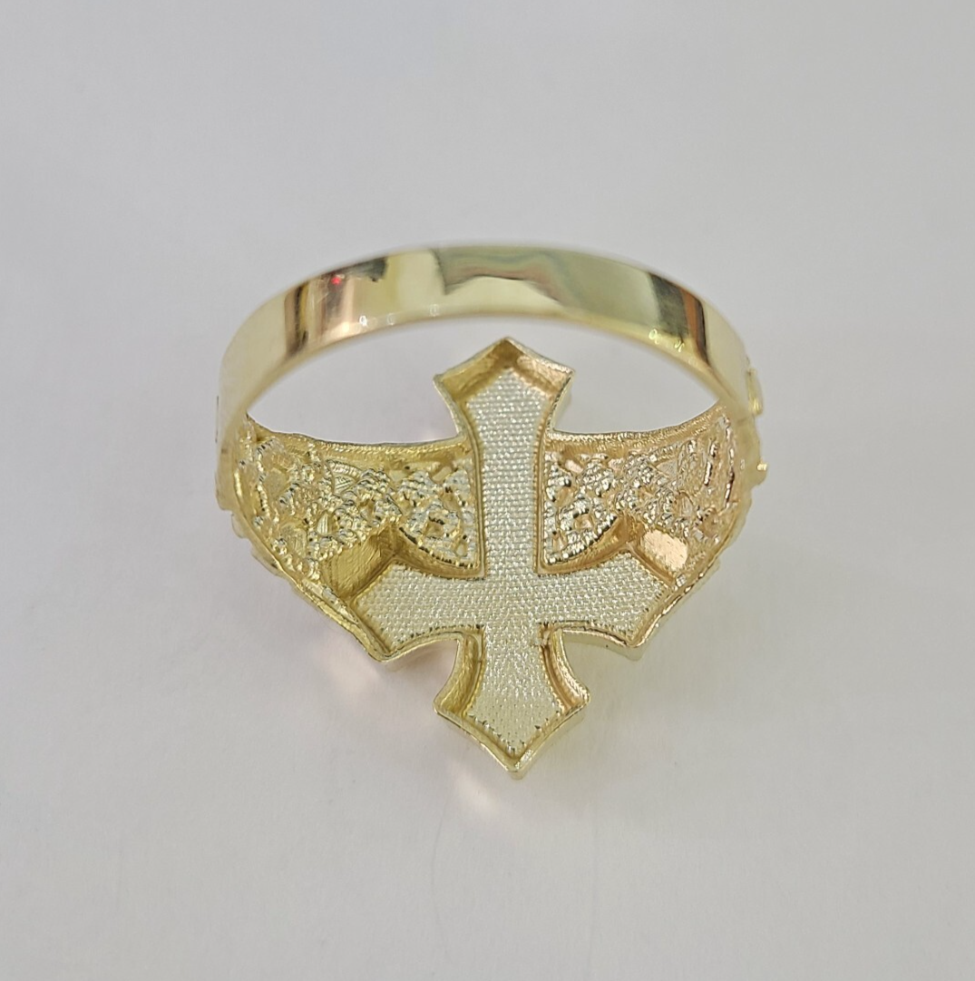 Real 10k Jesus Crucifix Cross Ring Band Yellow Gold Mens Casual Ring 10kt Size 8