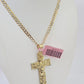 14k Gold Chain Cross Charm Solid Cuban Curb Link 3mm 18"-26" Inch Diamond CutSET