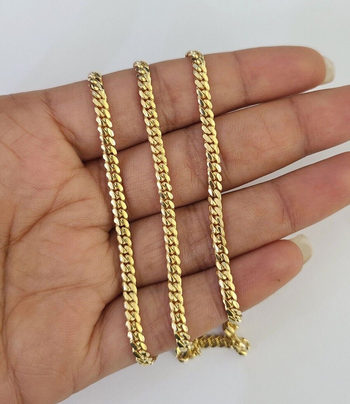 18k Solid Miami Cuban Chain Yellow Gold 3mm 18" 20" 22" 24" Inches Necklace Real