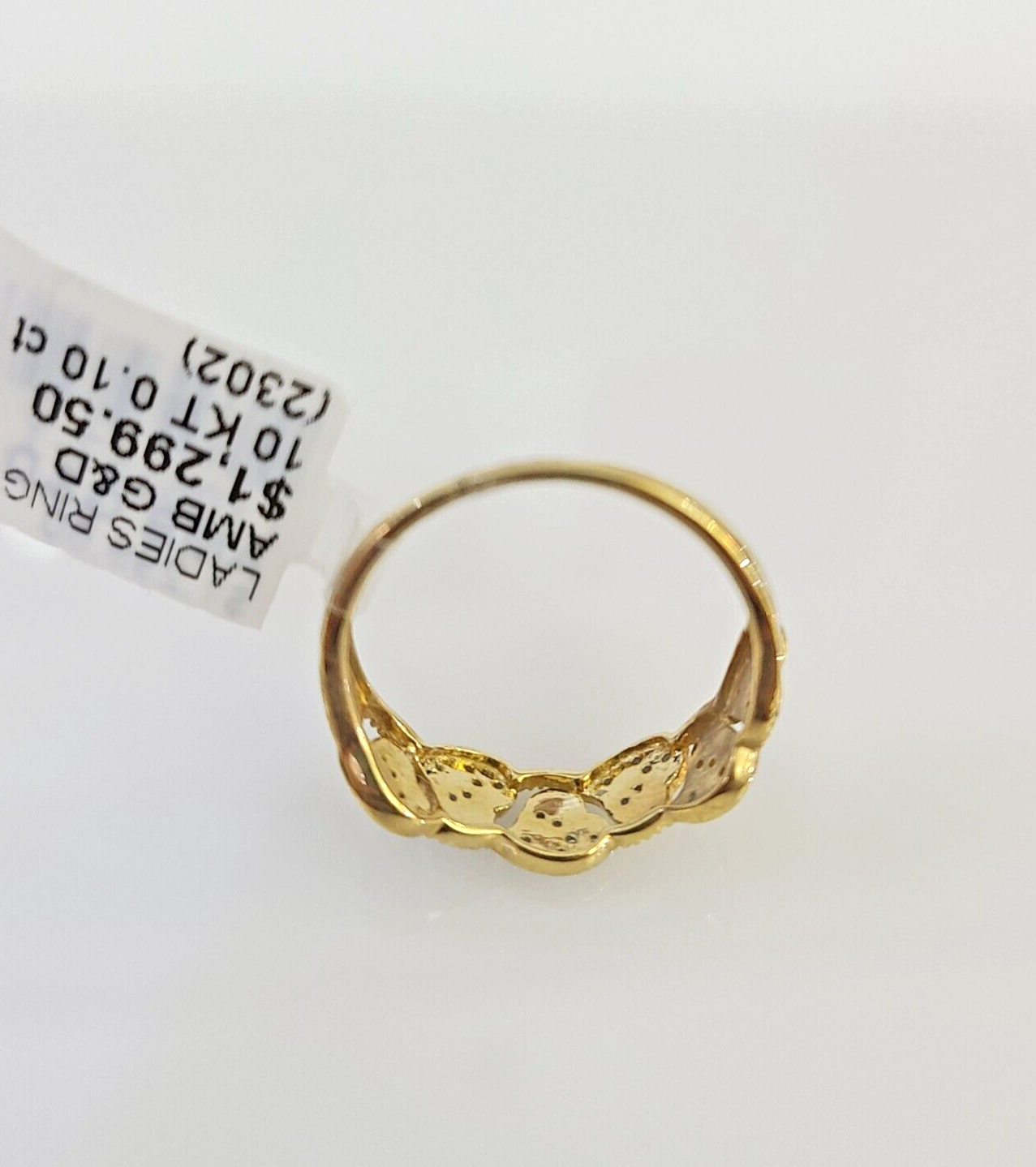 Real 10k Hearts Diamond Ladies Ring Women Casual 10Kt Yellow Gold