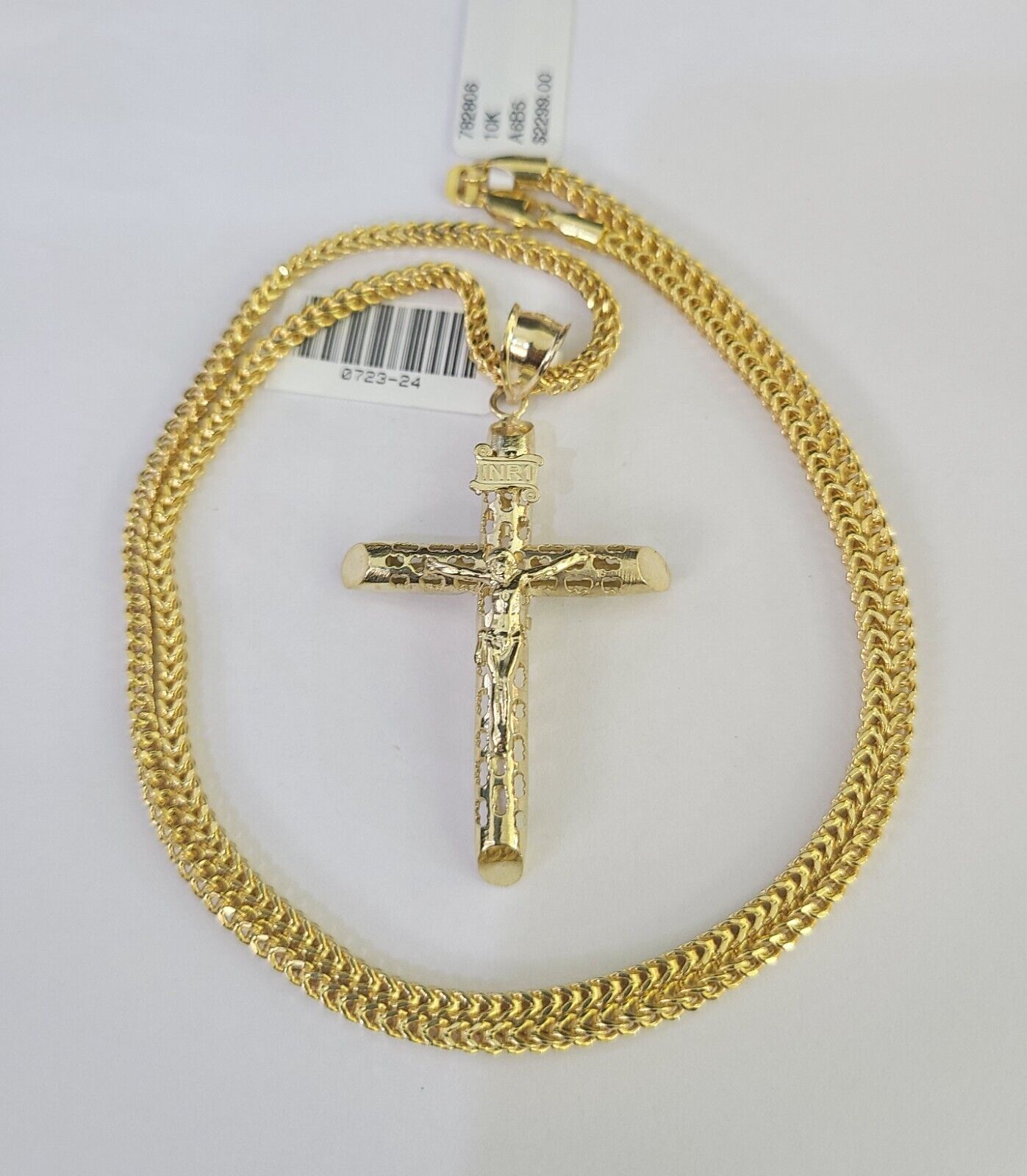 10K Gold Franco Chain Jesus Cross Charm Pendant 20-26 inches 2.5mm REAL Yellow