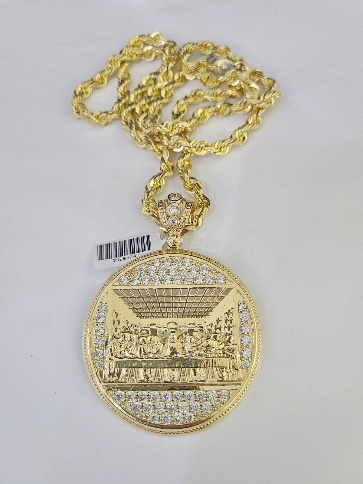 Real 10k Solid Rope Chain Last Supper Charm Set 6mm 20"-30" Inch Necklace Gold