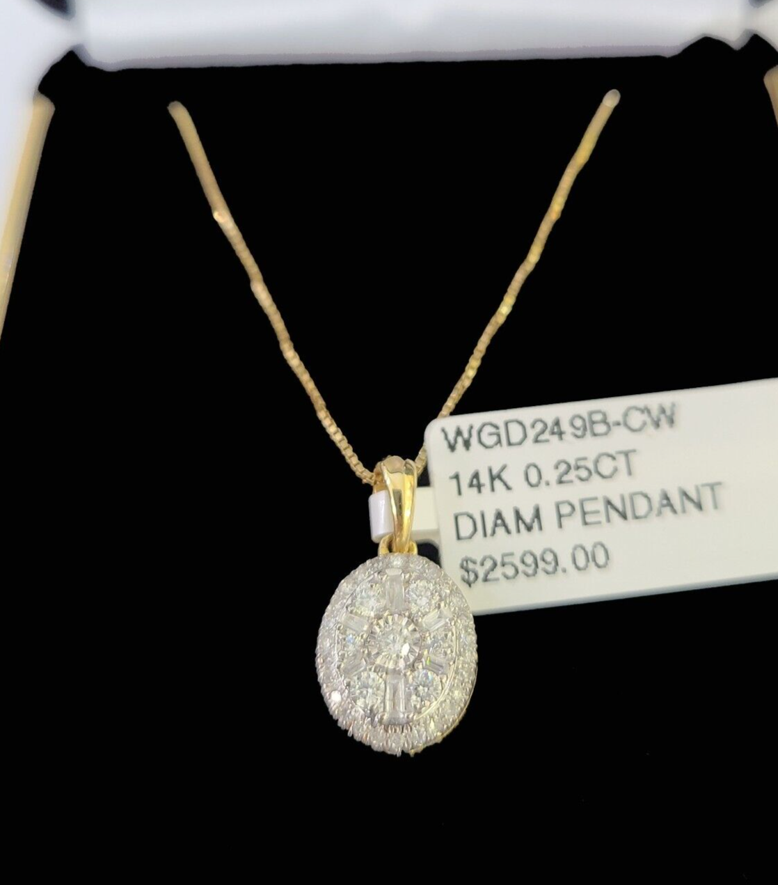 Real 14k Box Chain Diamond Pendant Yellow Gold Necklace Set Women