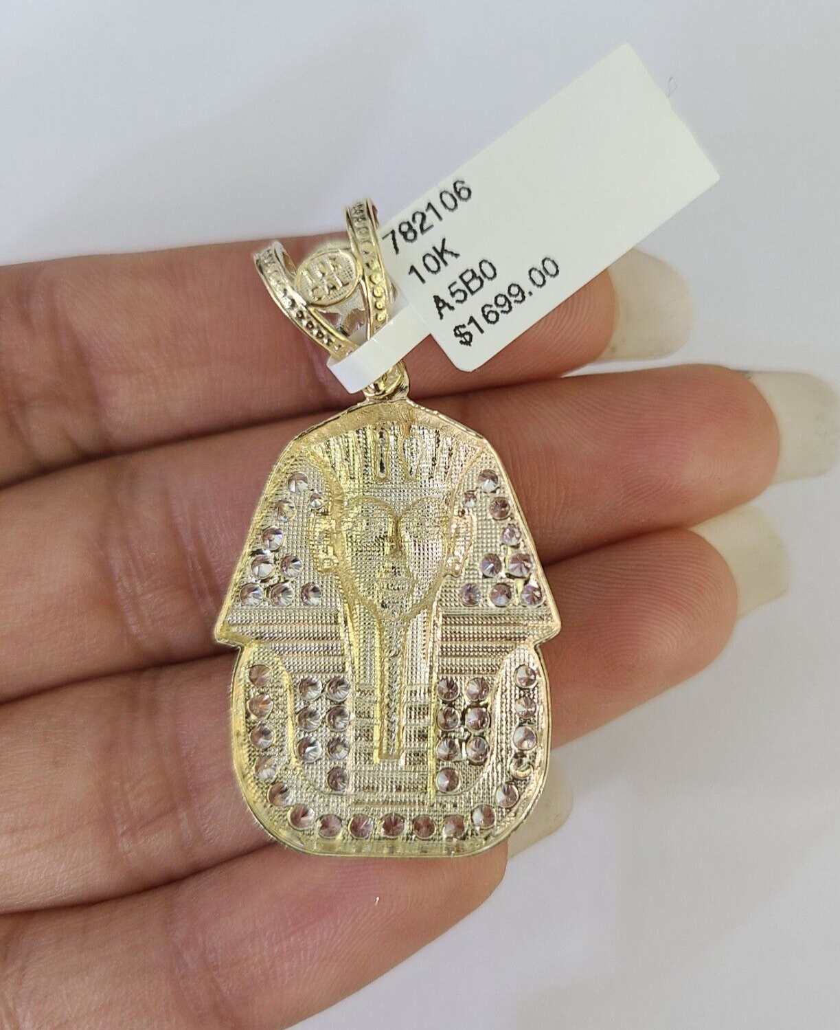 10k Egyptian Pharaoh Head Charm Pendant Yellow Gold 1.5" Inch Men Women Real