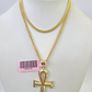 14k Miami Cuban Chain Ankh Cross Charm Pendant 3mm 18"24" inch SET Necklace