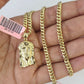 Real 14k Chain Jesus Head Charm Set Miami Cuban Link 4mm Necklace Pendant