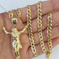 10k Gold Chain Jesus Body Charm Solid Cuban Curb 5mm 18"-28" Inch SET Necklace