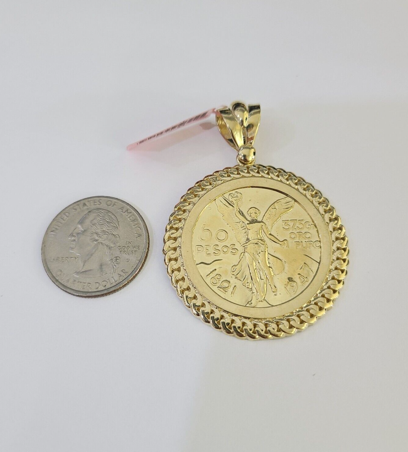 14k Centenario Charm Yellow Gold 50 Pesos 1947 Mexico Mexican Pendant Real 14kt