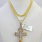 10k Miami Cuban Chain Diamond Jesus Cross Charm Set 4mm 18"-28" Necklace Gold